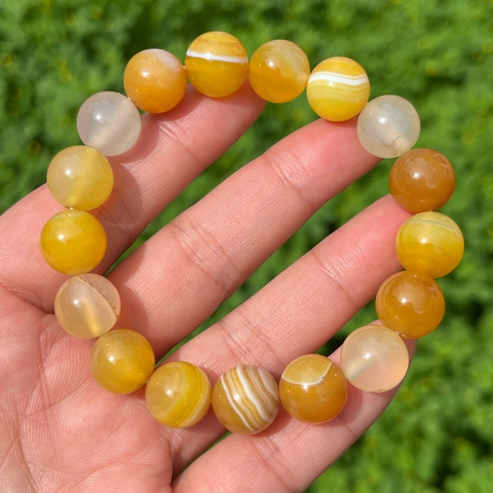 12mm stretchable yellow Botswana‎ agate bracelet